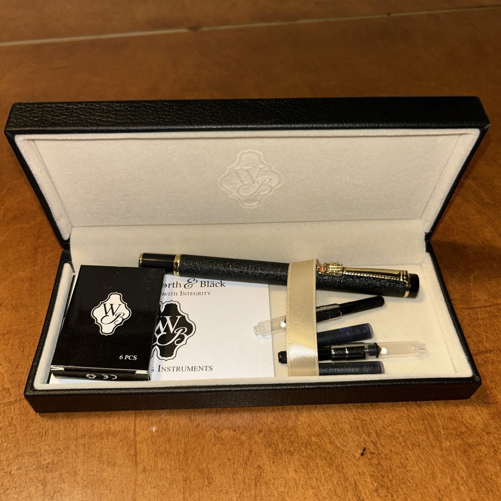 Wordsworth And Black Fountain Pen W/ Leather Case Ink Cartridges Smootherpro B1